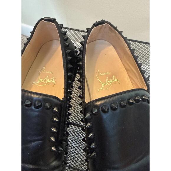 Christian Louboutin Black Leather Spike Pik Boat Slip-On Sneakers Size 38 - Picture 5 of 8